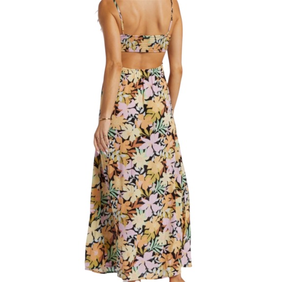 New Billabong True Desire Women's Maxi Dress Cutout Smocked Floral Size M - Picture 2 of 14